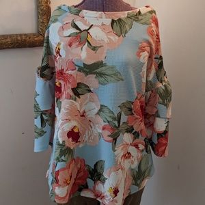 Floral print top with full tiered sleeves